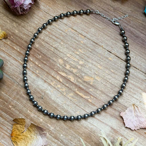 14 inch 6 mm and 3 mm Sterling Silver Pearls choker necklace