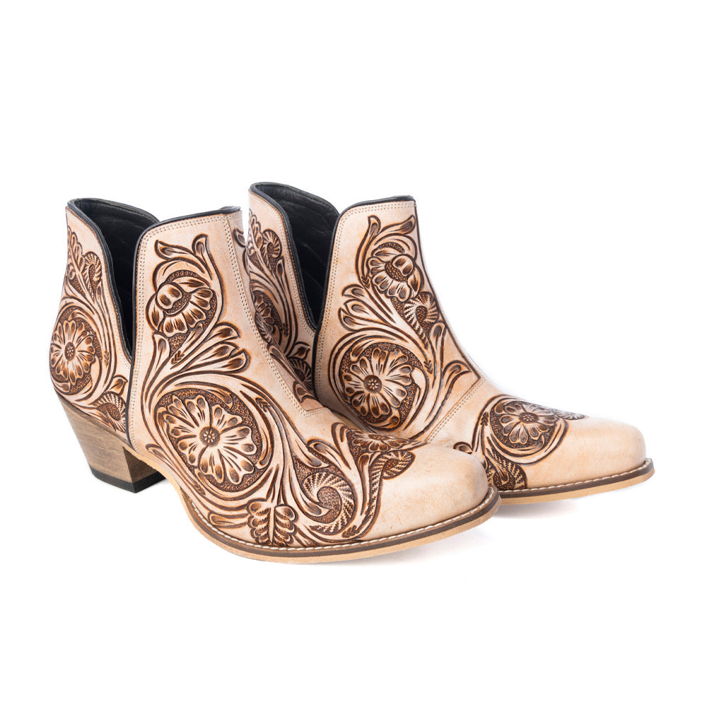 Floral Heirloom Western Booties in Cream