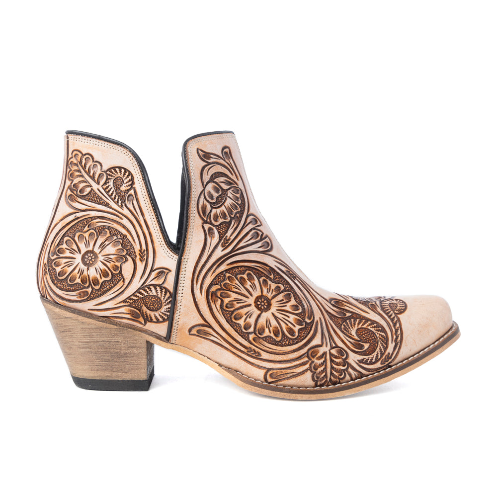 Floral Heirloom Western Booties in Cream