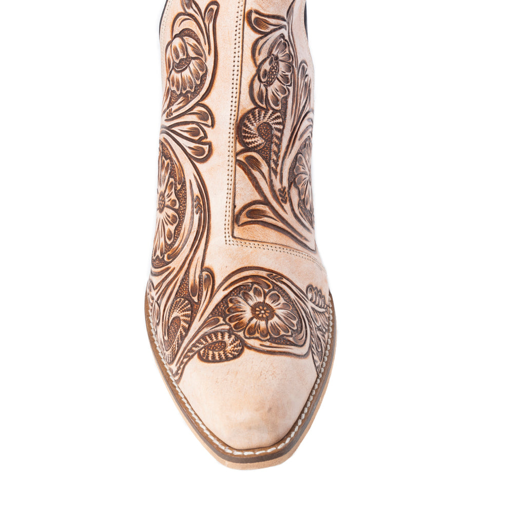 Floral Heirloom Western Booties in Cream