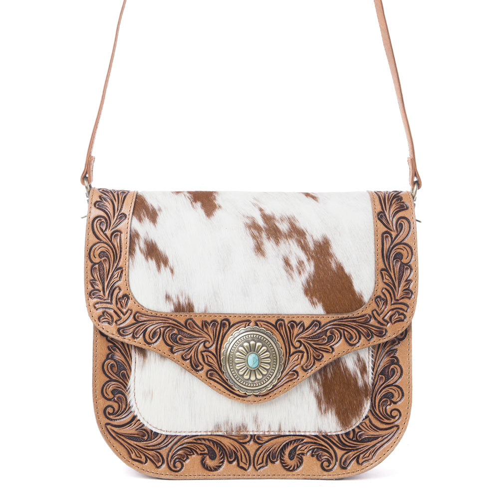 Myra Yellowstone Frontier Ridge Handtooled Bag in Oat Mocha