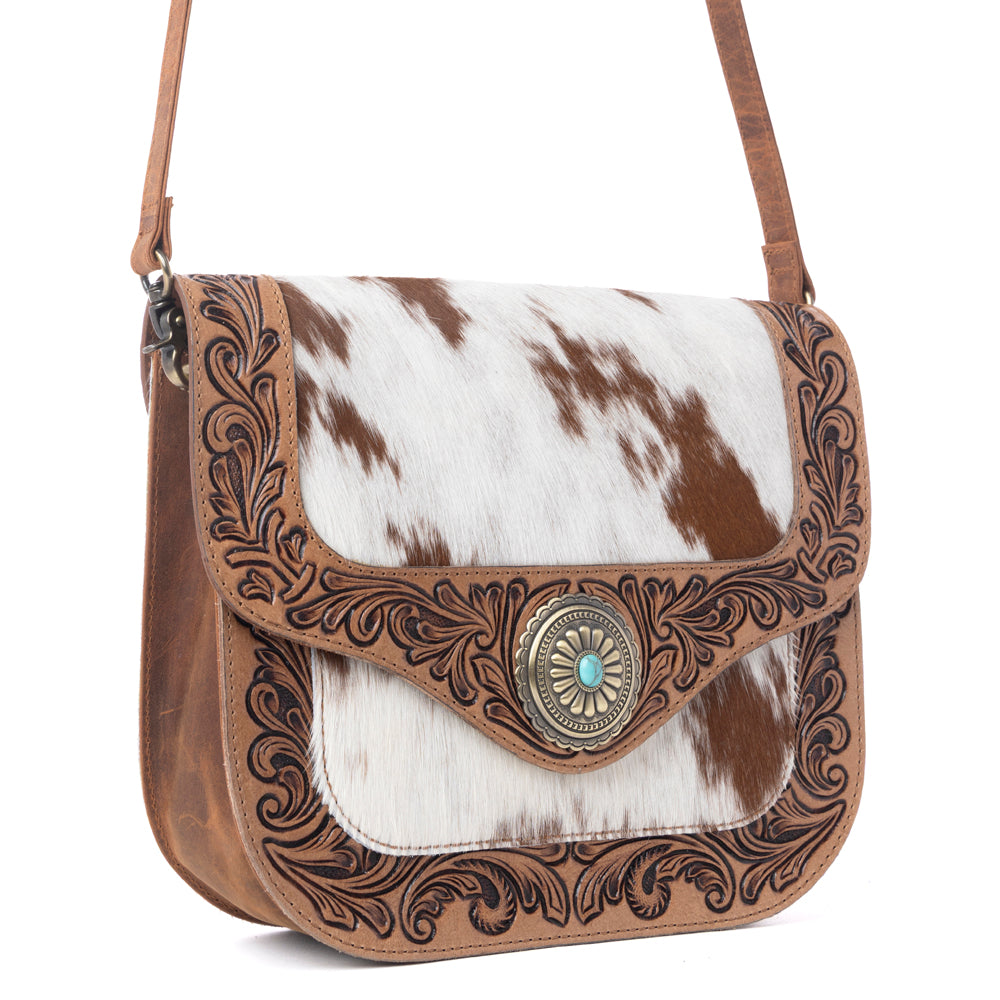 Myra Yellowstone Frontier Ridge Handtooled Bag in Oat Mocha