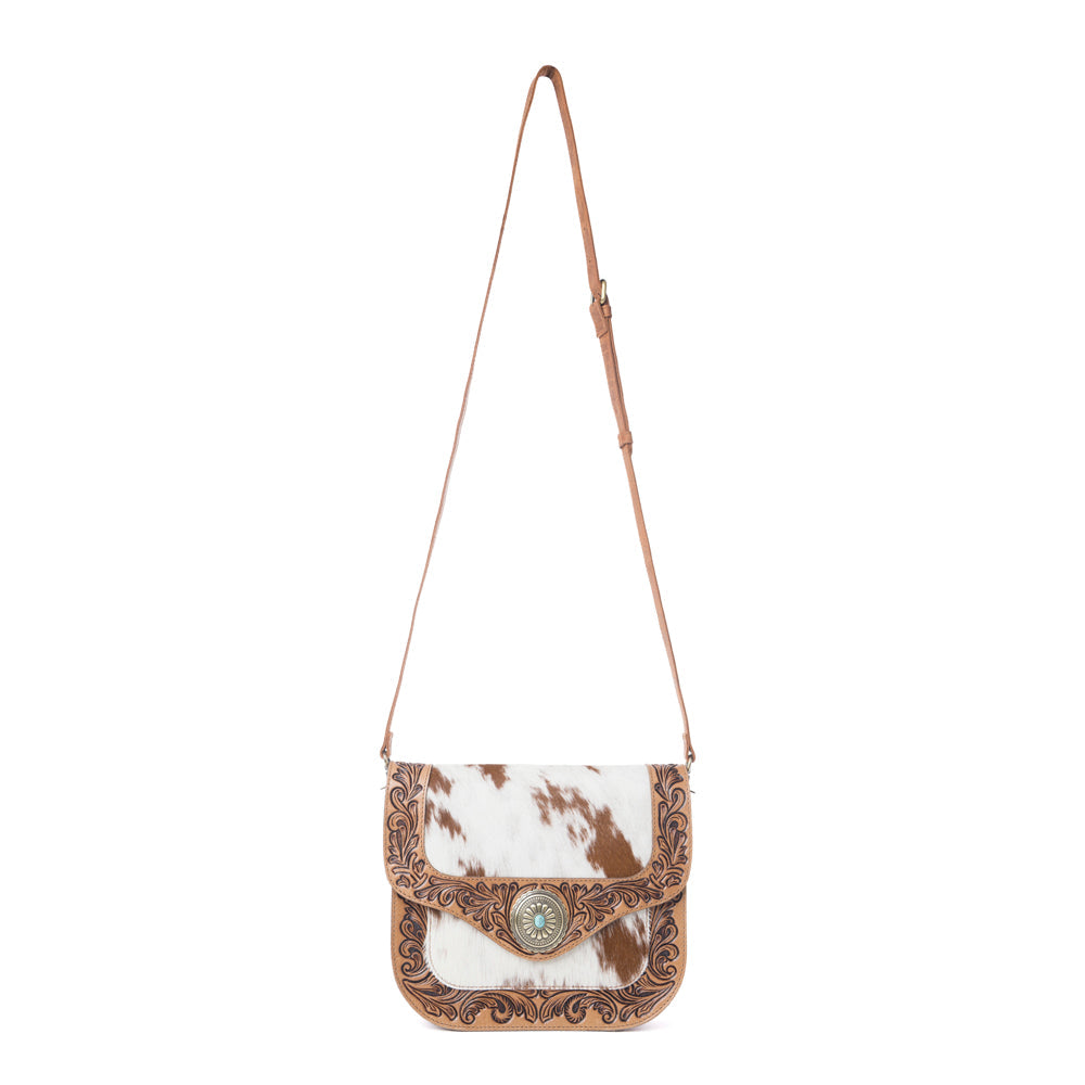 Myra Yellowstone Frontier Ridge Handtooled Bag in Oat Mocha